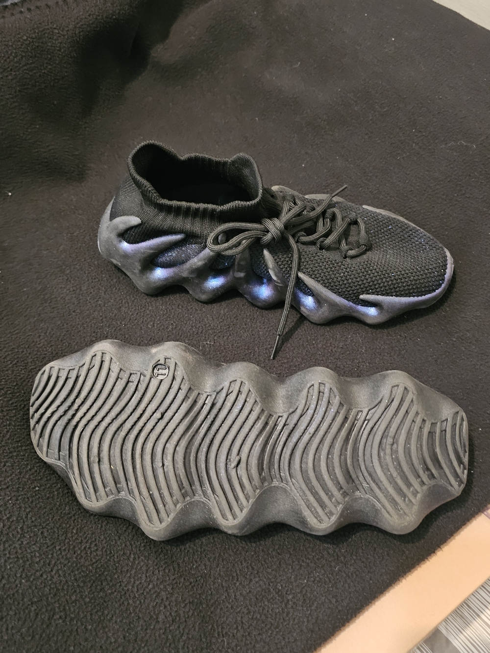 Black Knit Athletic Sneakers with Sculpted Wave Sole